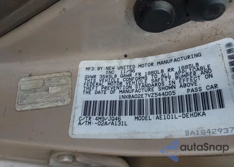 1997 Toyota Corolla Ce from USA, damaged, VIN 1NXBA02E7VZ544005